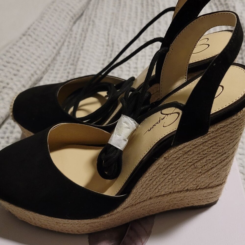 Jessica Simpson Espadrille Platform Lace-Up Zilkio Black Supreme Microsue